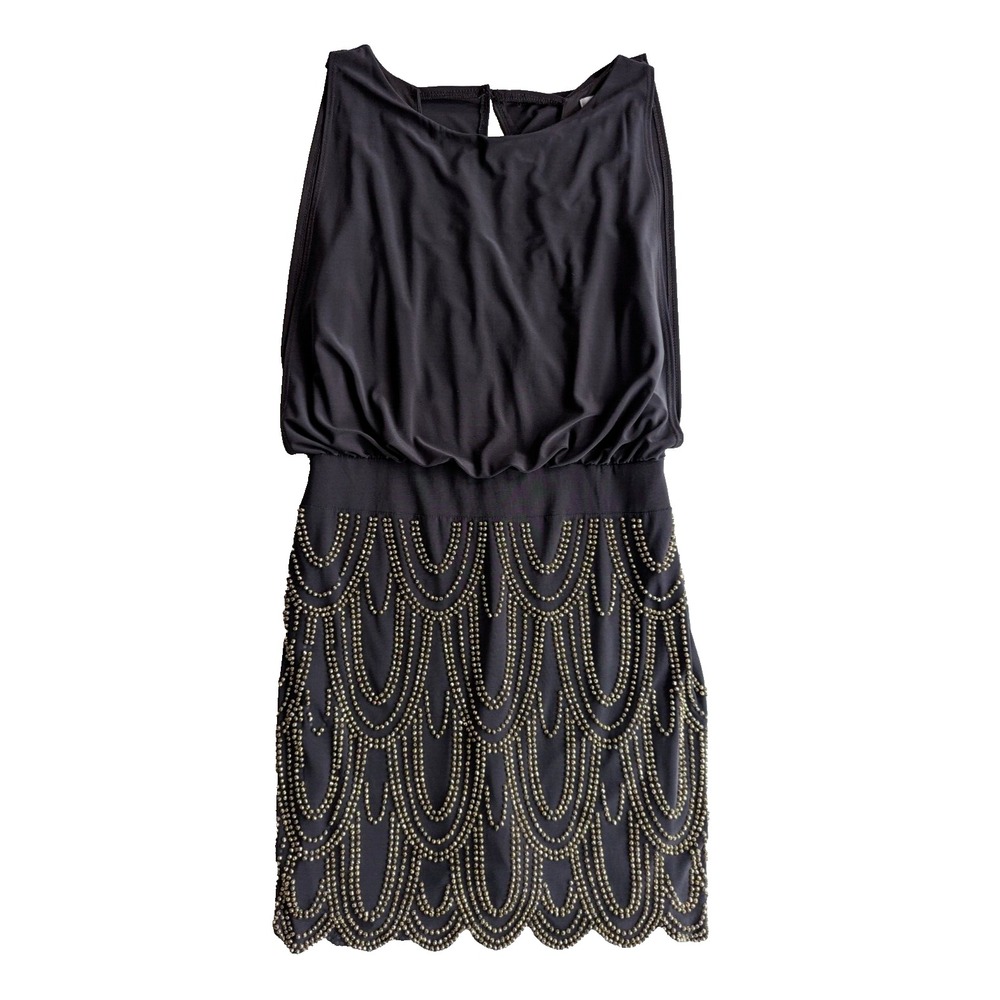 CACHE Dress Women's Sz 2 Beaded Embellished Grery Open Back Mini